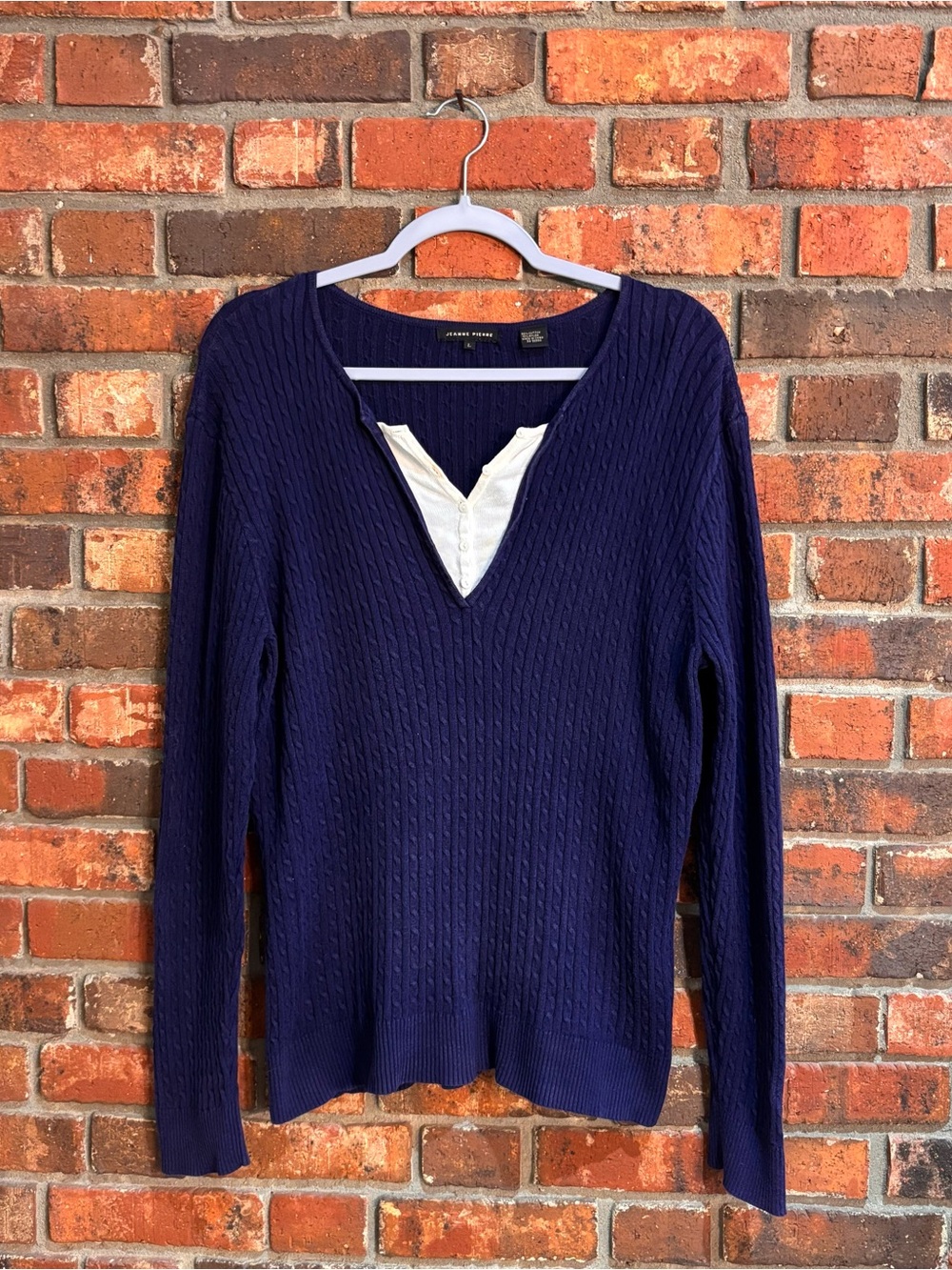 VTG Jeanne Pierre womens cable knit sweater navy L